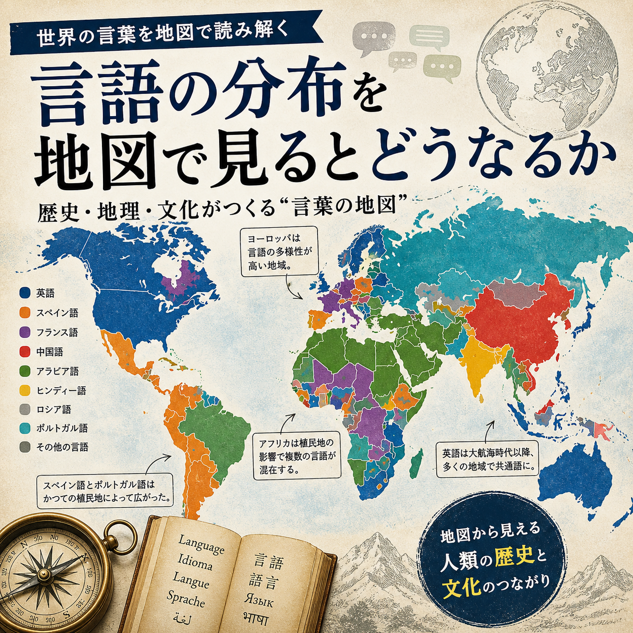 言語の分布を地図で見るとどうなるか
